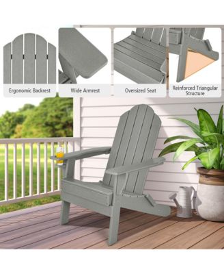 2PCS Patio Folding Adirondack Chair Weather Resistant Cup Holder Yard