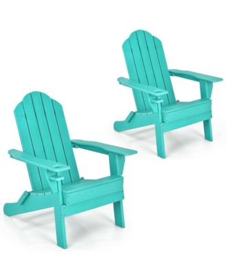 2PCS Patio Folding Adirondack Chair Weather Resistant Cup Holder Yard