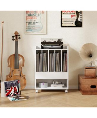 Rolling Turntable Stand with Drawer and Vinyl Storage for Living Room or Bedroom