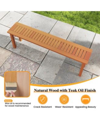 Outdoor Long Patio Dining Backless Wooden Bench with Teak Oil Finish