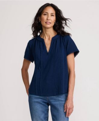 Women's Slub Short Sleeve Notch Neck Top