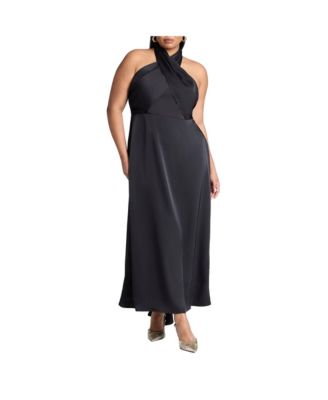 Women's Plus Size Halter Neck Satin Maxi Dress