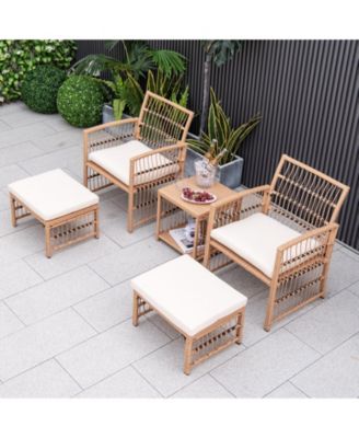5 Piece Patio Wicker Sofa Set with Seat and Back Cushions