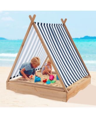 Sandbox with Cover and 2 Bench Seats Outdoor Wooden Play Sandpit for Kids