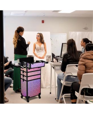 Folding Manicure Nail Table 4in1 Rolling Makeup Case Mermaid Pink