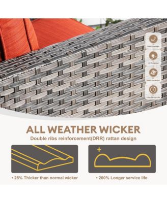 Patio Furniture Set 6 Piece Outdoor Sectional Sofa Set with Rocking Swivel Chairs Square Fire Pit Table Loveseat All Weather Wicker Rattan Conversation Sets for Yard Porch