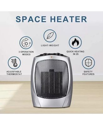 Small Space Heater Electric Portable Heater Fan for Home and Office Ceramic Fan Heaters with Adjustable Thermostat, 750W/1500W (8.1 Inch