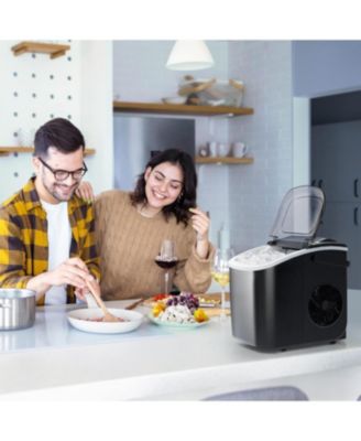 Portable Ice Maker, 26 lbs/day, 9 bullet cubes in 7 mins, self-cleaning, with scoop & basket—ideal for home, office, or kitchen.