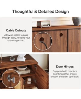 70.9&amp;#x22; Mid Century Modern Entertainment Center with 6-Tier Shelf, Wood Long Media Console Television Stands Cabinet for TVs Up to 80 Inches