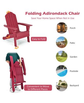 2PCS Patio Folding Adirondack Chair Weather Resistant Cup Holder Yard