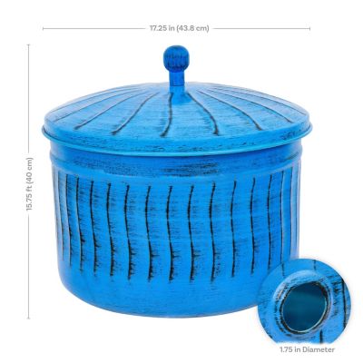 17.5" Outdoor Decorative Metal Garden Hose Holder with Lid - Blue Patina