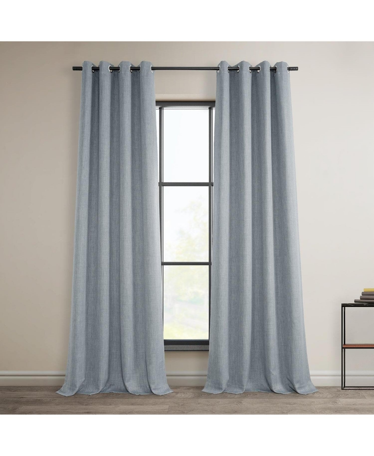 Half Price Drapes Heather Grey Grommet Textured Faux Linen Room Darkening Curtain In Grey