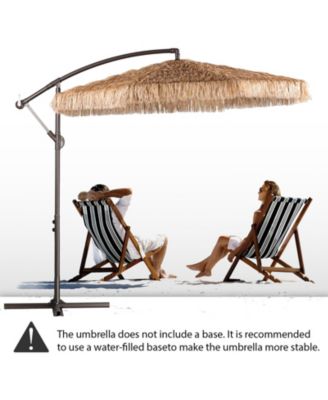 9ft Thatched Tiki Patio Umbrella, Cantilever Offset Umbrella with Hand-Push Tilt (No Base)