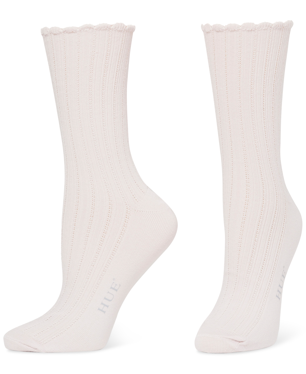 Hue 3-pack Scalloped Pointelle Crew Socks In White,beige,blue