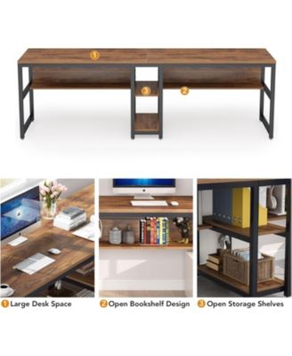 Two Person Desk with Bookshelf, 78.7 Computer Office Double Desk for Two Person, Writing Desk Workstation with Shelf for Home Office