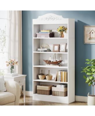 73 Inch Tall Bookcase, Modern 5-Shelf White Library Bookshelf with Storage Shelves