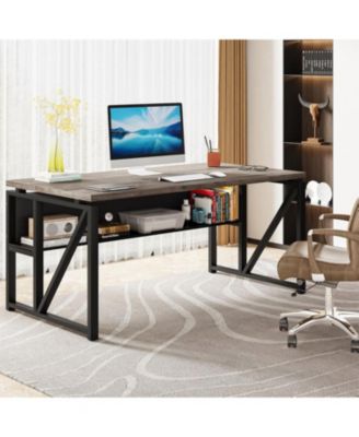 Computer Desk with Bottom Storage Shelf, Home Office Desk Writing Table for Workstation (Dark Oak, 55 inches )
