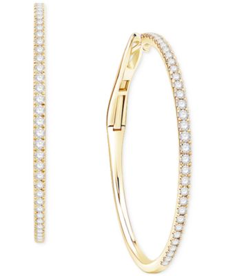 Macy's - Diamond Skinny Medium Hoop Earrings (1 ct.tw.) in 14k Gold