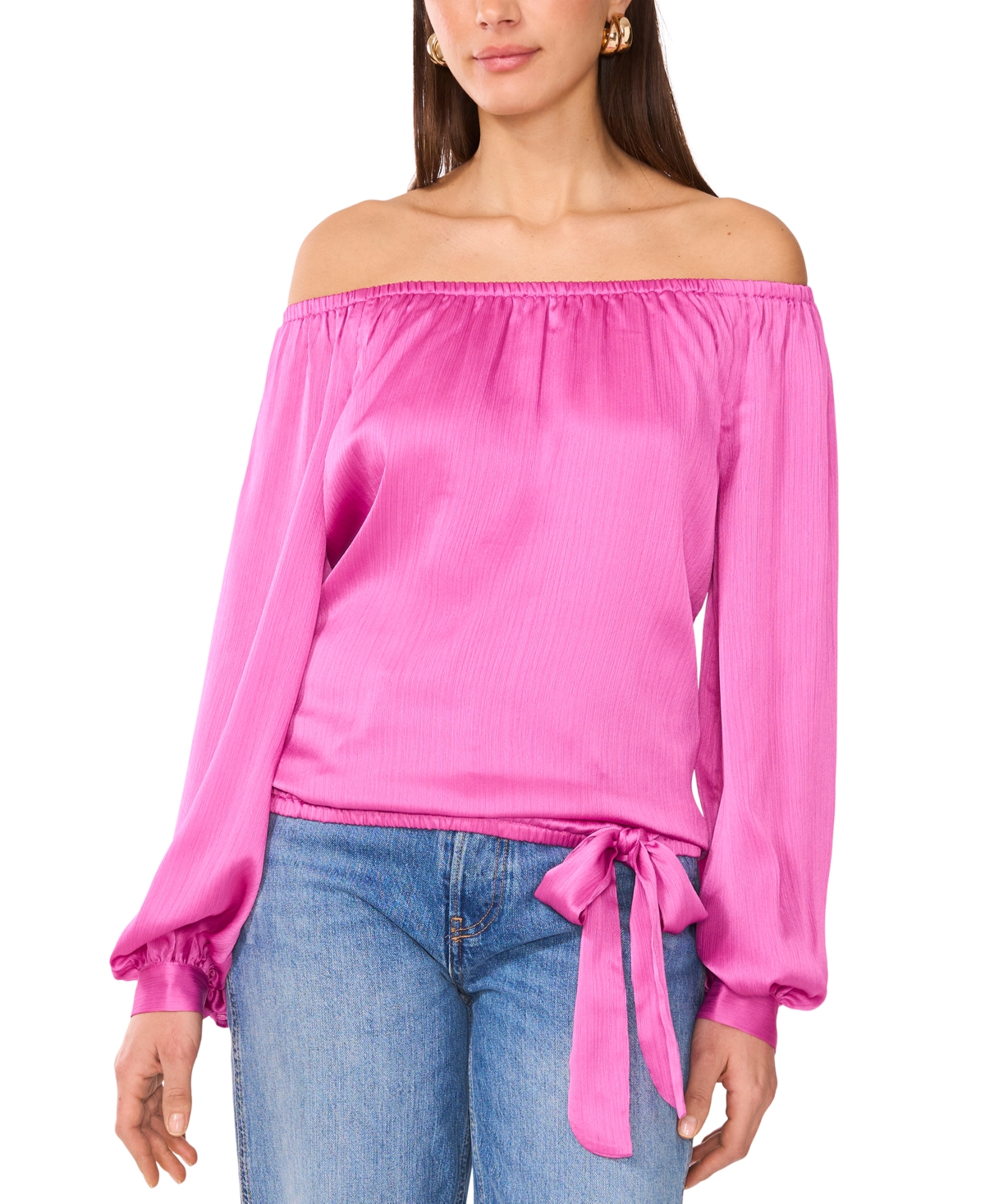VINCE CAMUTO WOMEN'S OFF-THE-SHOULDER LONG-SLEEVE TIE-FRONT BLOUSE 