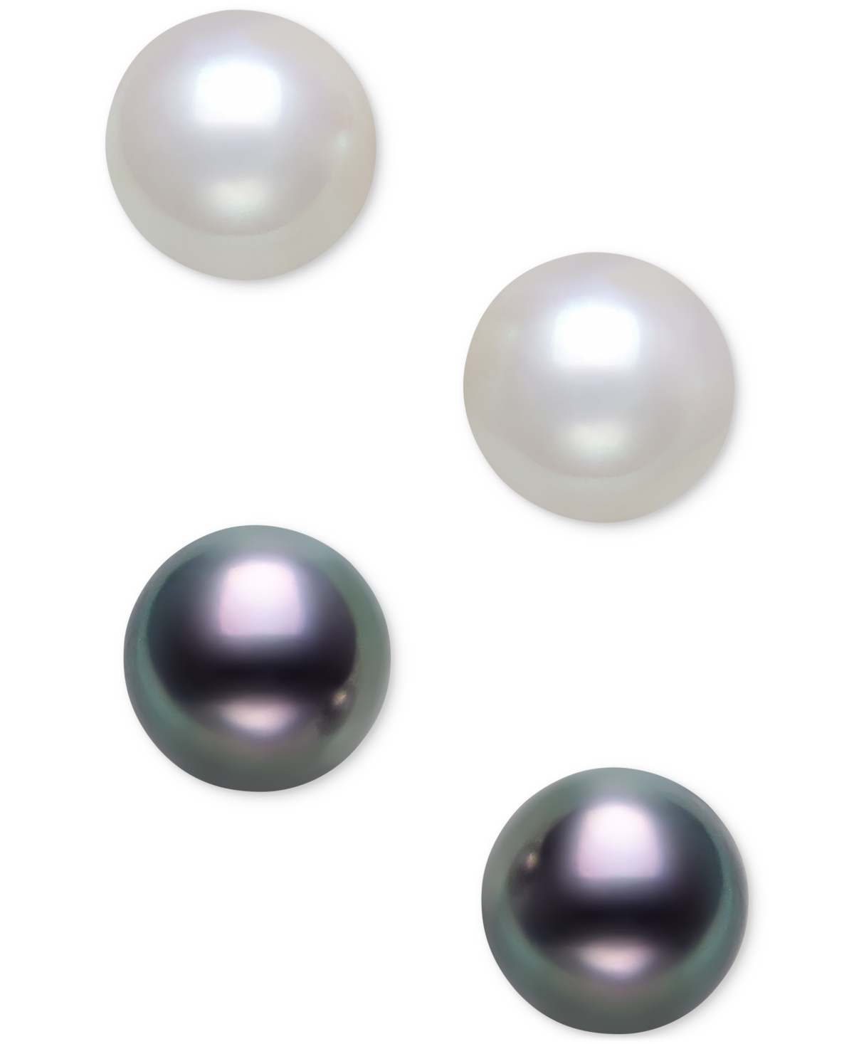 Shop Belle De Mer 2-pc. Set White & Dyed Black Cultured Freshwater Pearl (4-5mm) Stud Earrings In Sterling Silver
