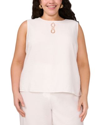 Vince Camuto - Plus Size Embroidered Crewneck Sleeveless Top