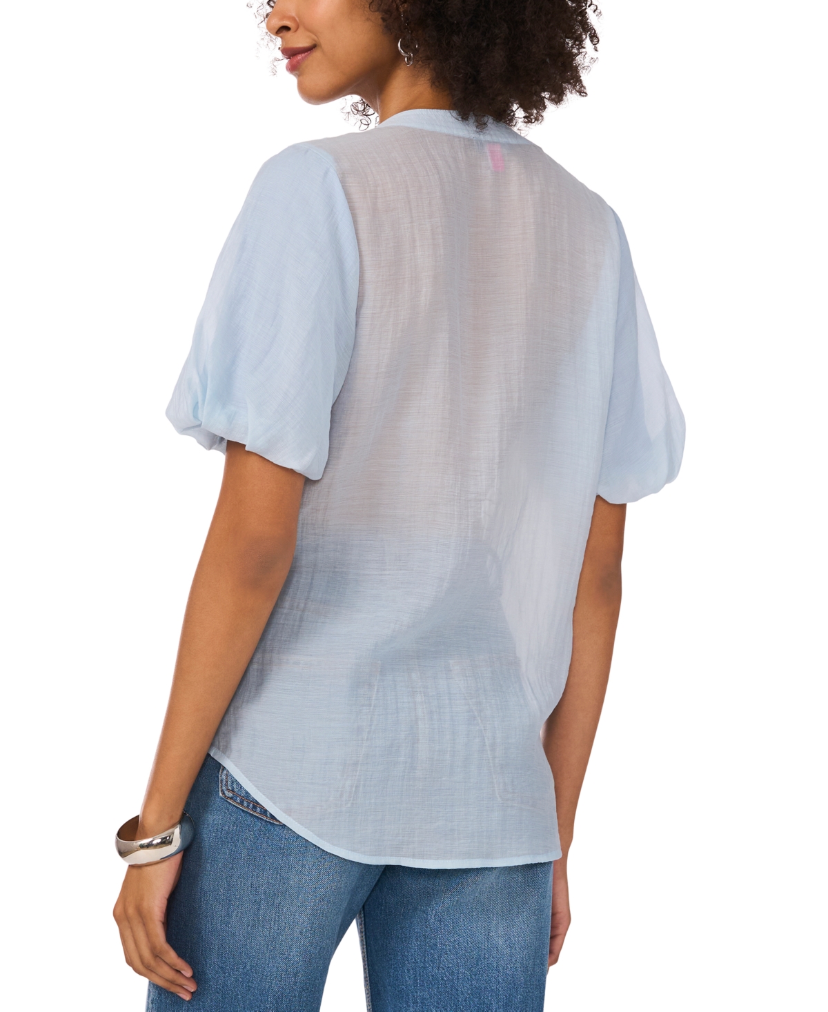 Vince Camuto Sequin Stripe Puff Sleeve Top In Lake Breeze