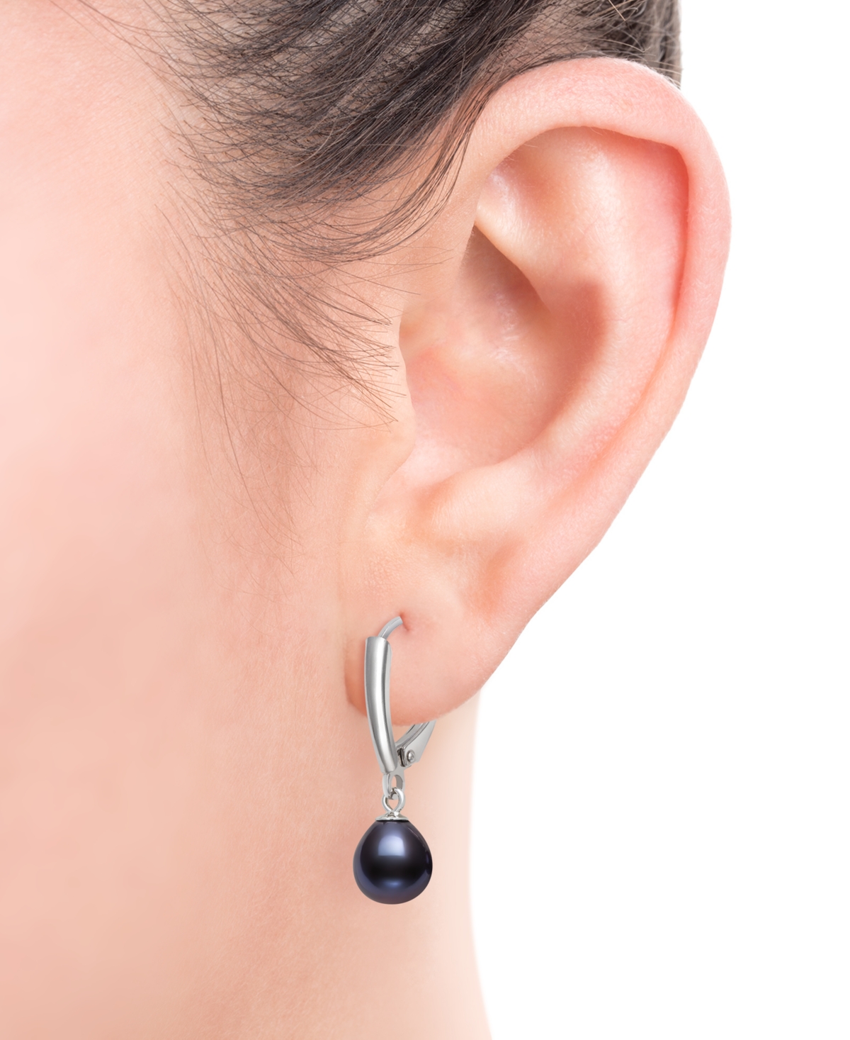 Shop Belle De Mer Dyed Cultured Freshwater Pearl (7-8mm) Leverback Drop Earrings In Sterling Silver In Black