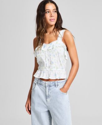 And Now This - Women's Wide-Strap Ruffle-Trim Top