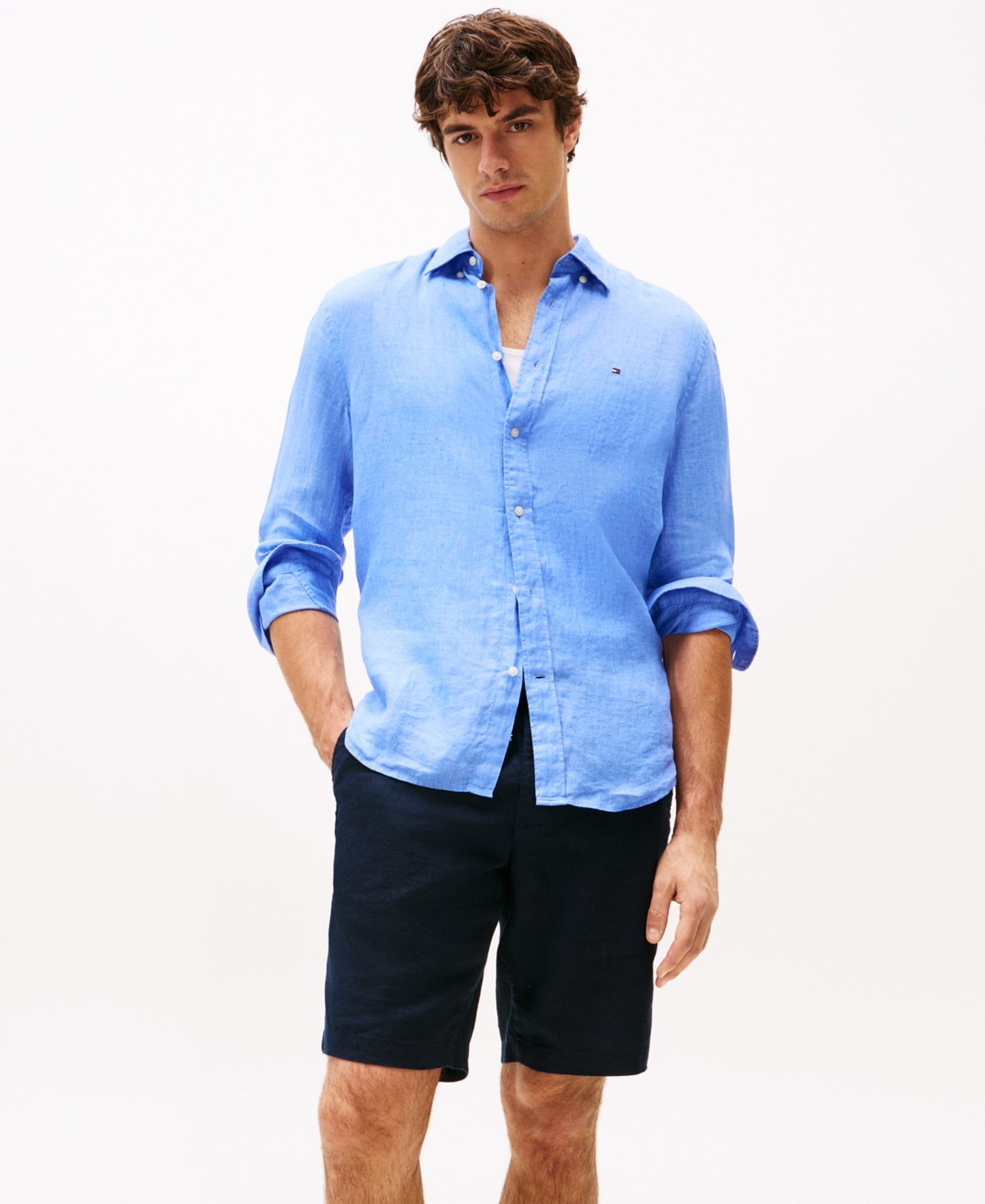 TOMMY HILFIGER MEN'S BIG & TALL BROOKLYN 11.25" LINEN DRAWSTRING SHORTS