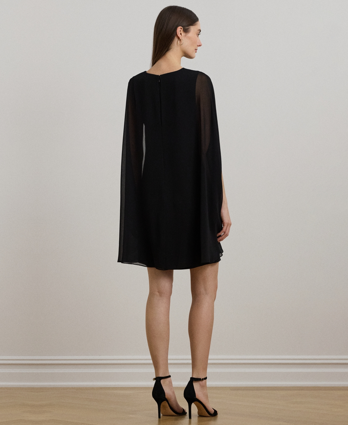 Ralph Lauren Women's Belted Cape Georgette Cocktail Dress In Black