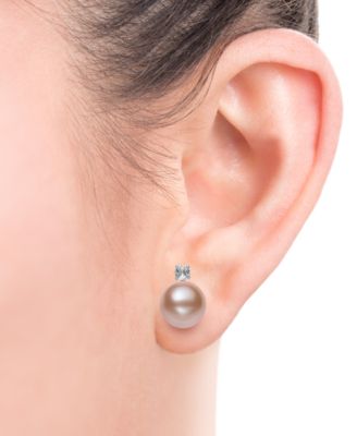 2-Pc. Set Dyed Black Peacock Cultured Freshwater Pearl (9-10mm) & Lab-Created White Sapphire (1/3 ct. t.w.) Pendant Necklace & Stud Earrings in Sterling Silver (Also in Blush Pink Freshwater Pearl)