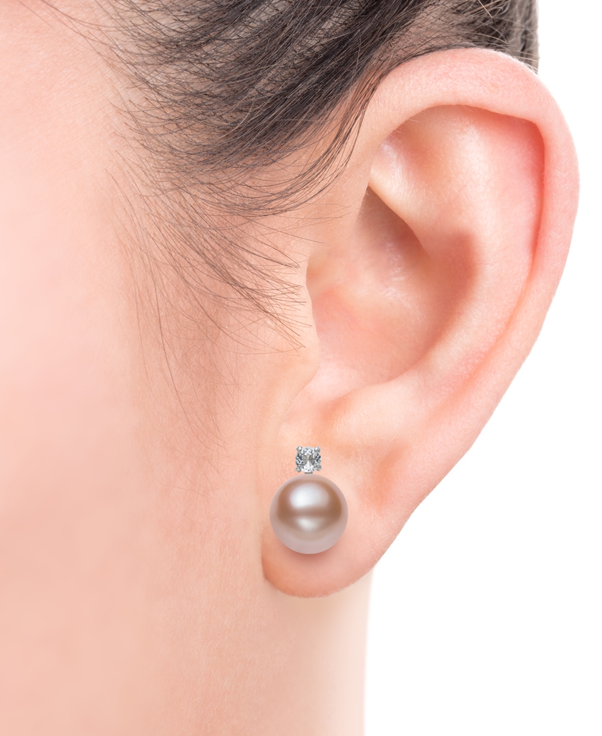 Shop Belle De Mer 2-pc. Set Dyed Black Peacock Cultured Freshwater Pearl (9-10mm) & Lab-created White Sapphire (1/3 Ct In Pink