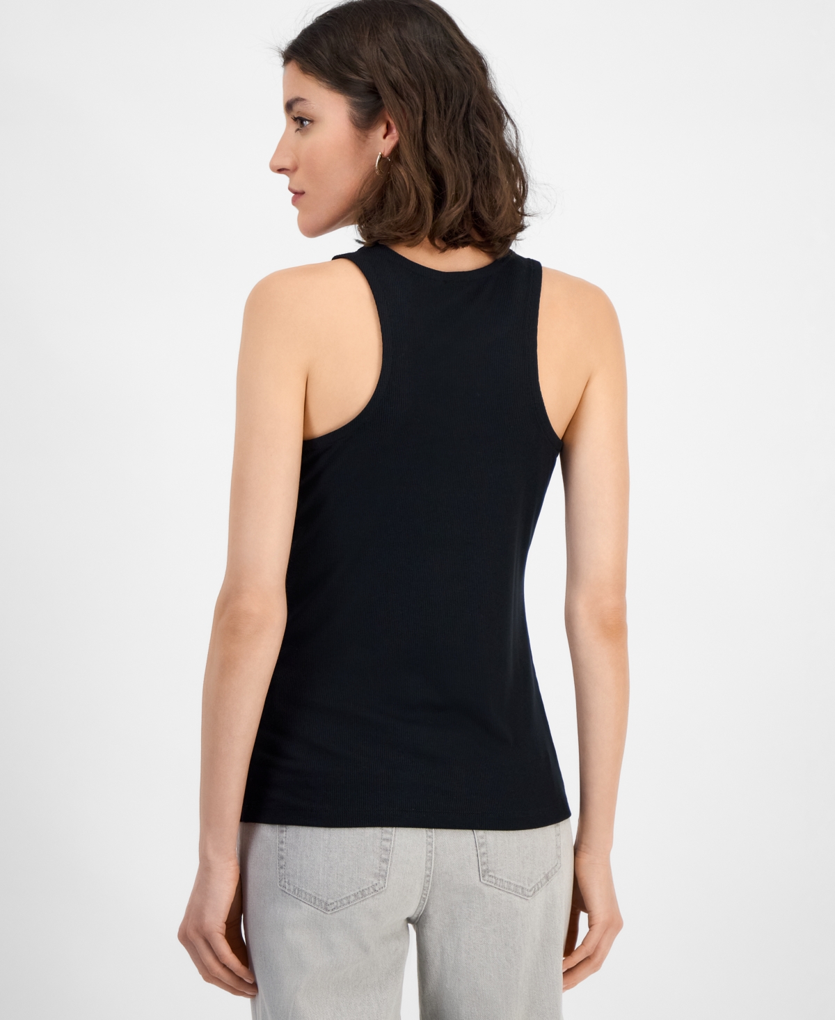 Inc International Concepts Women's Ribbed Knit Tank Top, Exclusively At Macy's In Deep Black