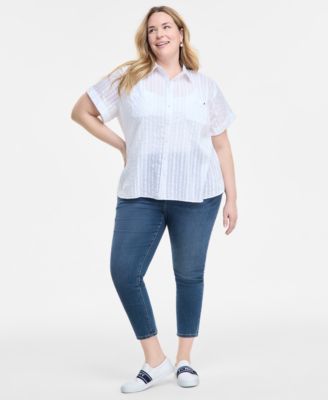 Plus Size Cotton Shadow-Striped Camp Shirt