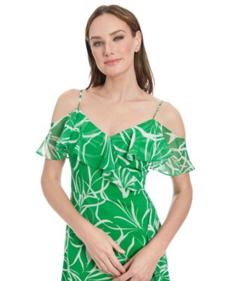 Petite Printed Cold-Shoulder Maxi Dress