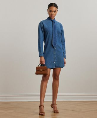 【Lauren Ralph Lauren】Denim Tie-Neck Shirtdress Lauren Ralph Lauren Women's Denim Tie-Neck Shirtdress - Macy's