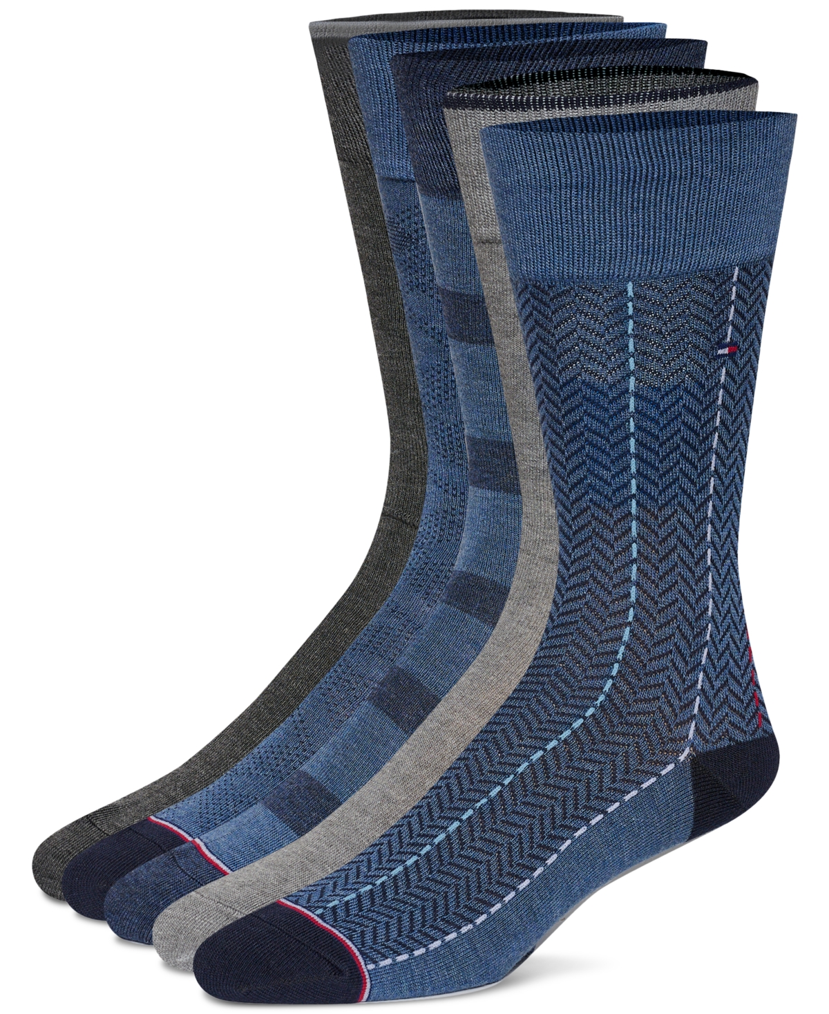 Shop Tommy Hilfiger Men's Crew Dress Socks, Pack Of 5 In Denim Heather Assorted