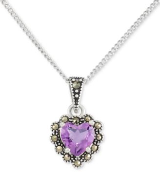 2-Pc. Set Amethyst (2 ct. t.w.) & Marcasite Pendant Necklace & Matching Drop Earrings in Sterling Silver