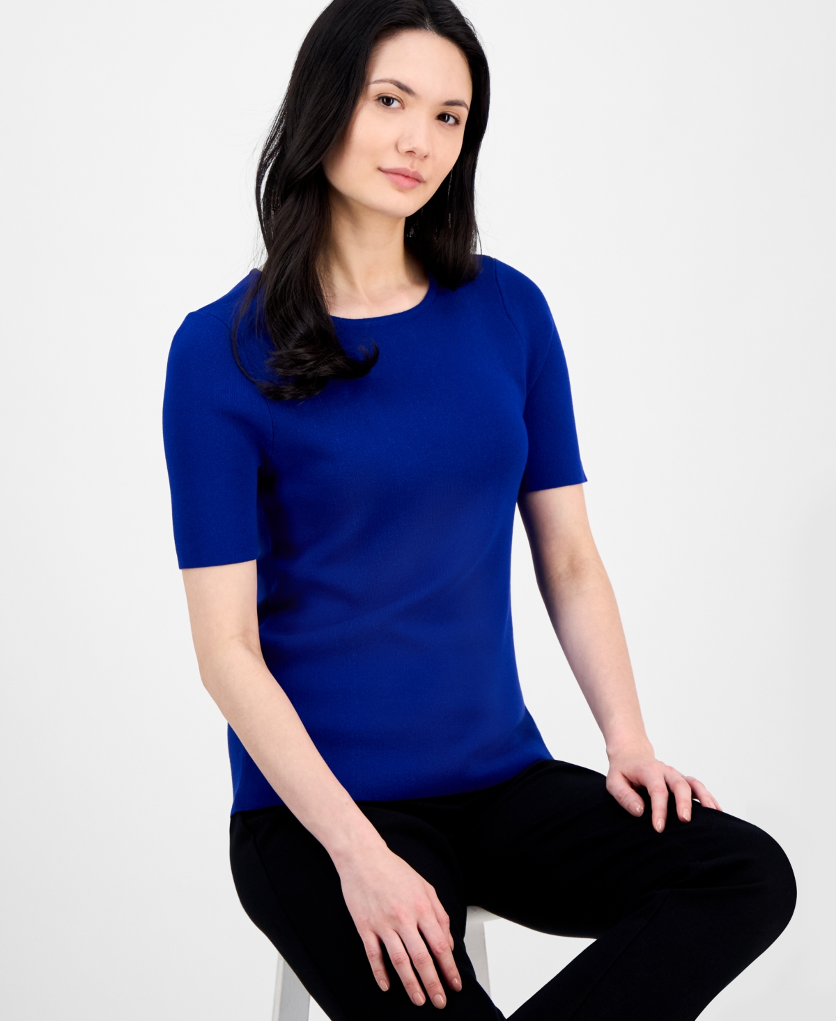 Shop Tahari Asl Women's Fine-rib Crewneck Sweater T-shirt