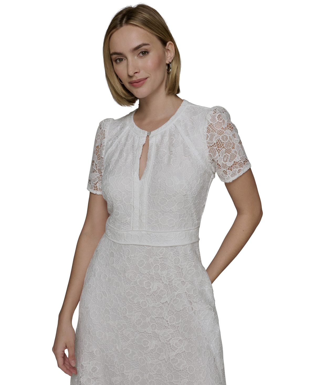Karl Lagerfeld Women's Lace Keyhole Midi Dress In Soft White