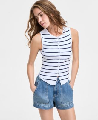 Ultra Flirt - Juniors' Button Front Sleeveless Top