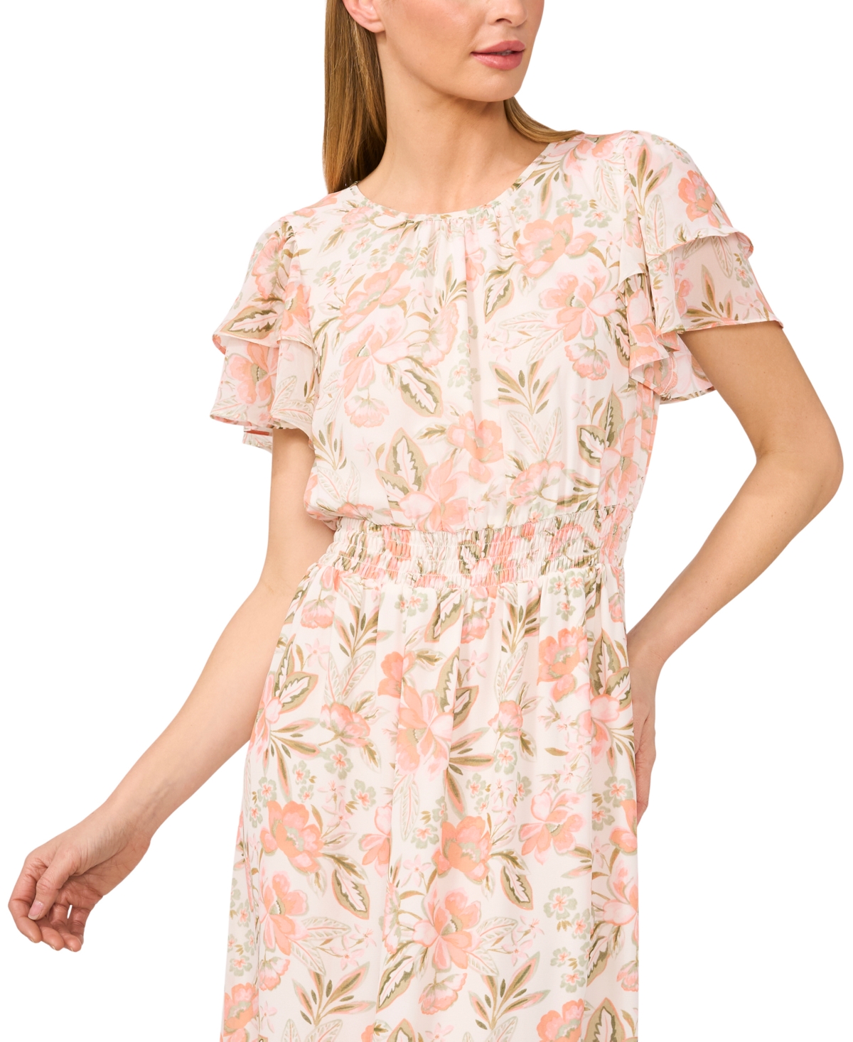 Shop Cece Women's Printed Flutter-sleeve Maxi Dress In New Ivory