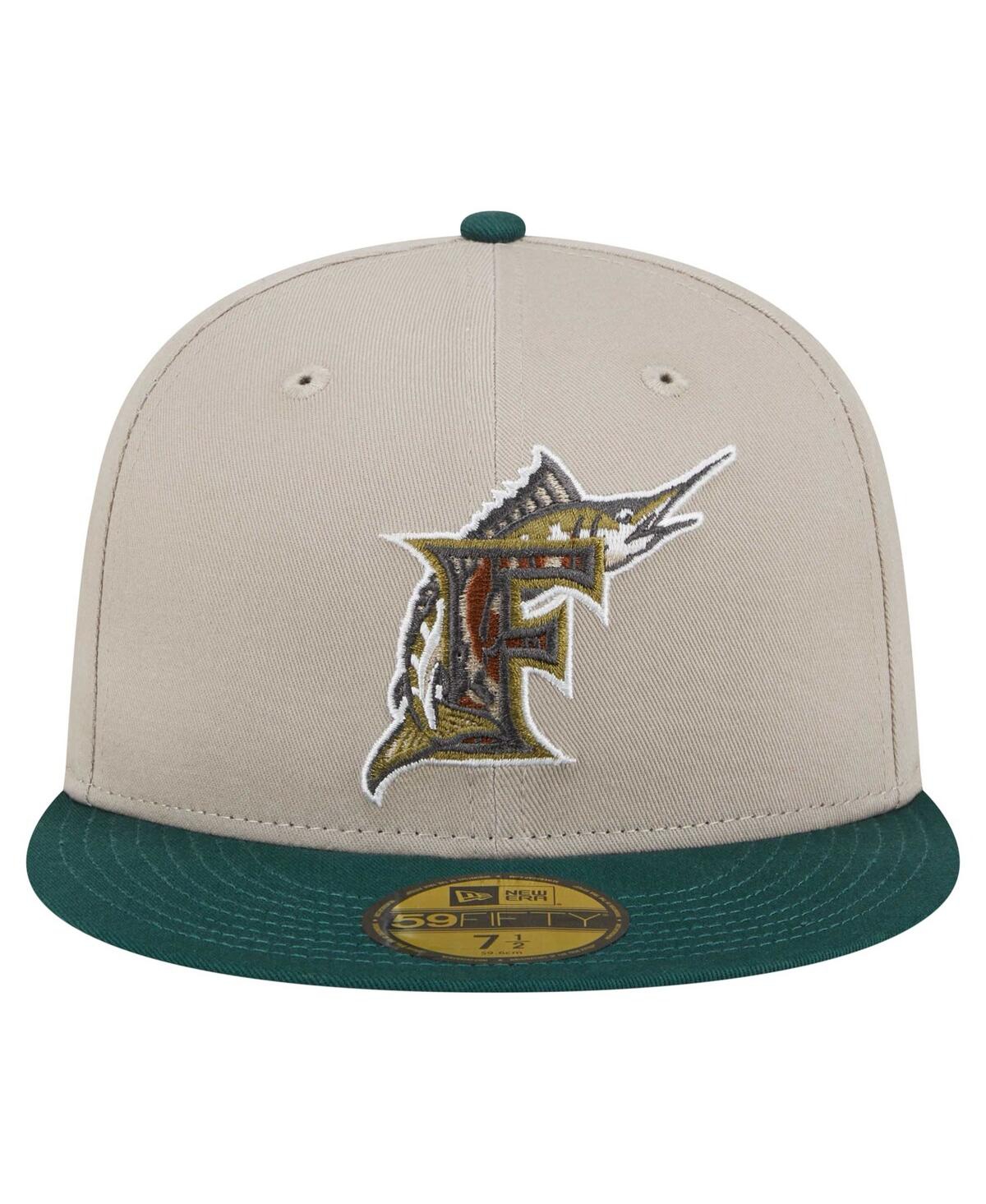 NEW ERA MEN'S NATURAL/HUNTER GREEN FLORIDA MARLINS COOPERSTOWN COLLECTION LIFESTYLE TREE BARK FILL 59FIFTY F 