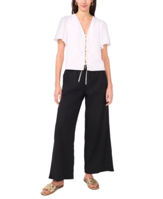 Women's Tie-Front Flutter-Sleeve V-Neck Top