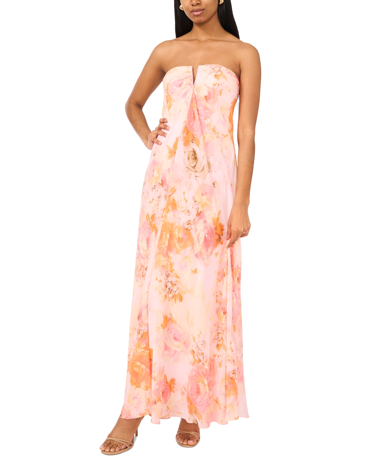 Women's The Emerson Strapless Floral-Print Maxi Dress - Peach Nctr