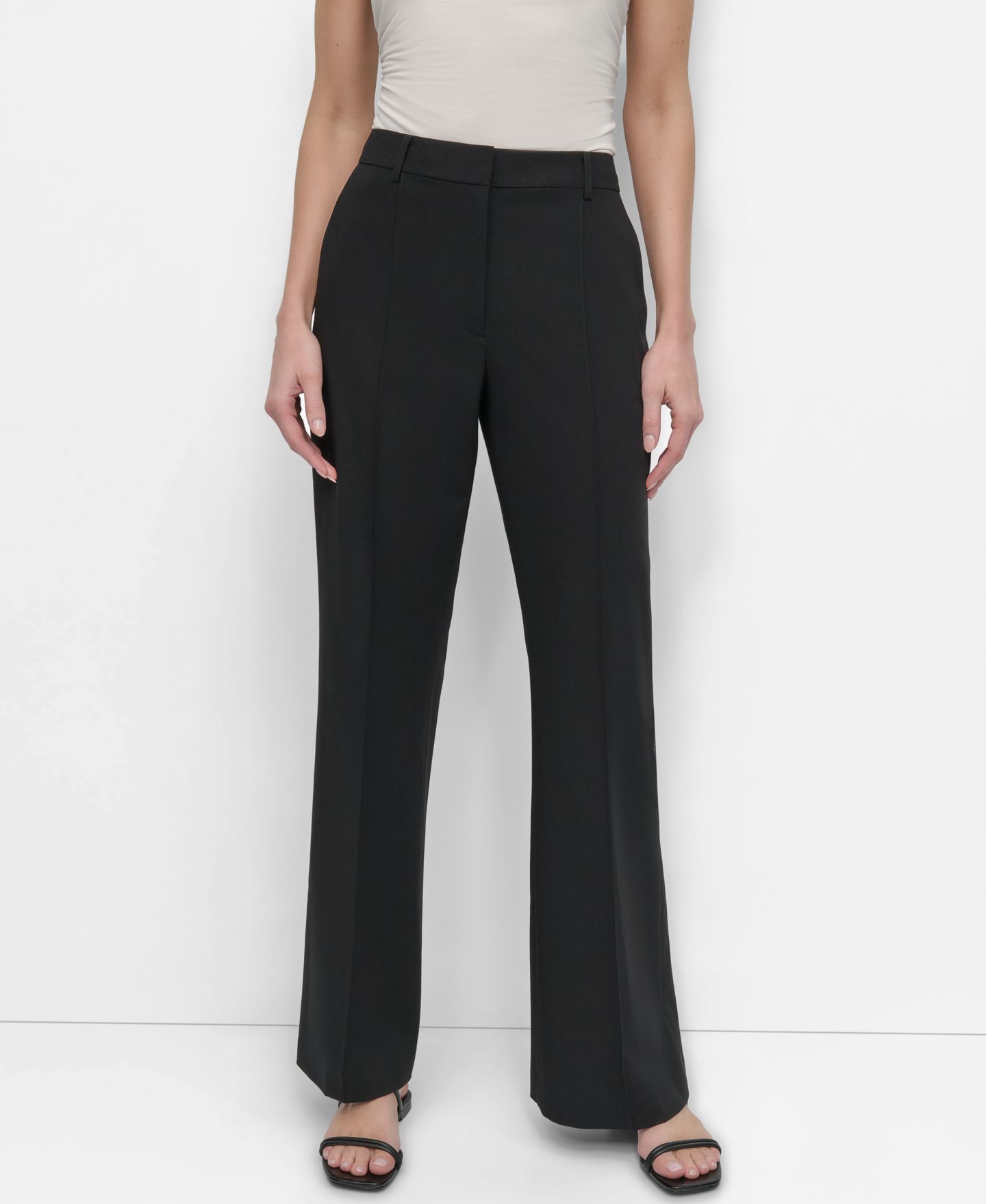 Женские брюки DKNY Pintuck Mid-Rise Flare-Leg, цвет: Чёрный — фото 1