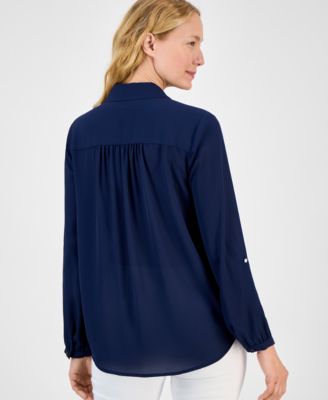 Women's Solid Embellished Button Blouse, Exclusively at Macy's