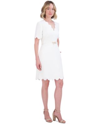 Eliza J Women's Short-Sleeve Belted A-Line Dress - Macy's