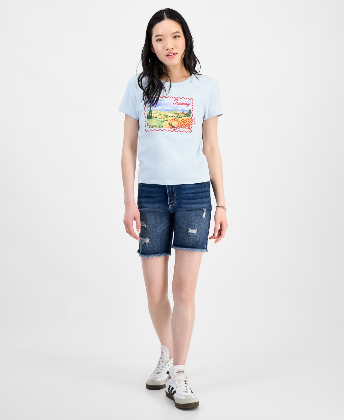 Rebellious One Juniors' Tuscany Postal Graphic T-shirt