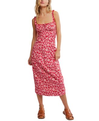 knee length dresses for ladies Free People Lucinda Lace Midi Dress- Ginger Combo Medium